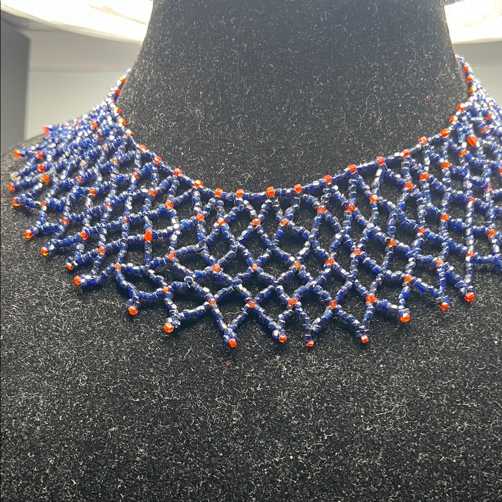 Vintage Elegant Blue and Red Beaded collar Necklace